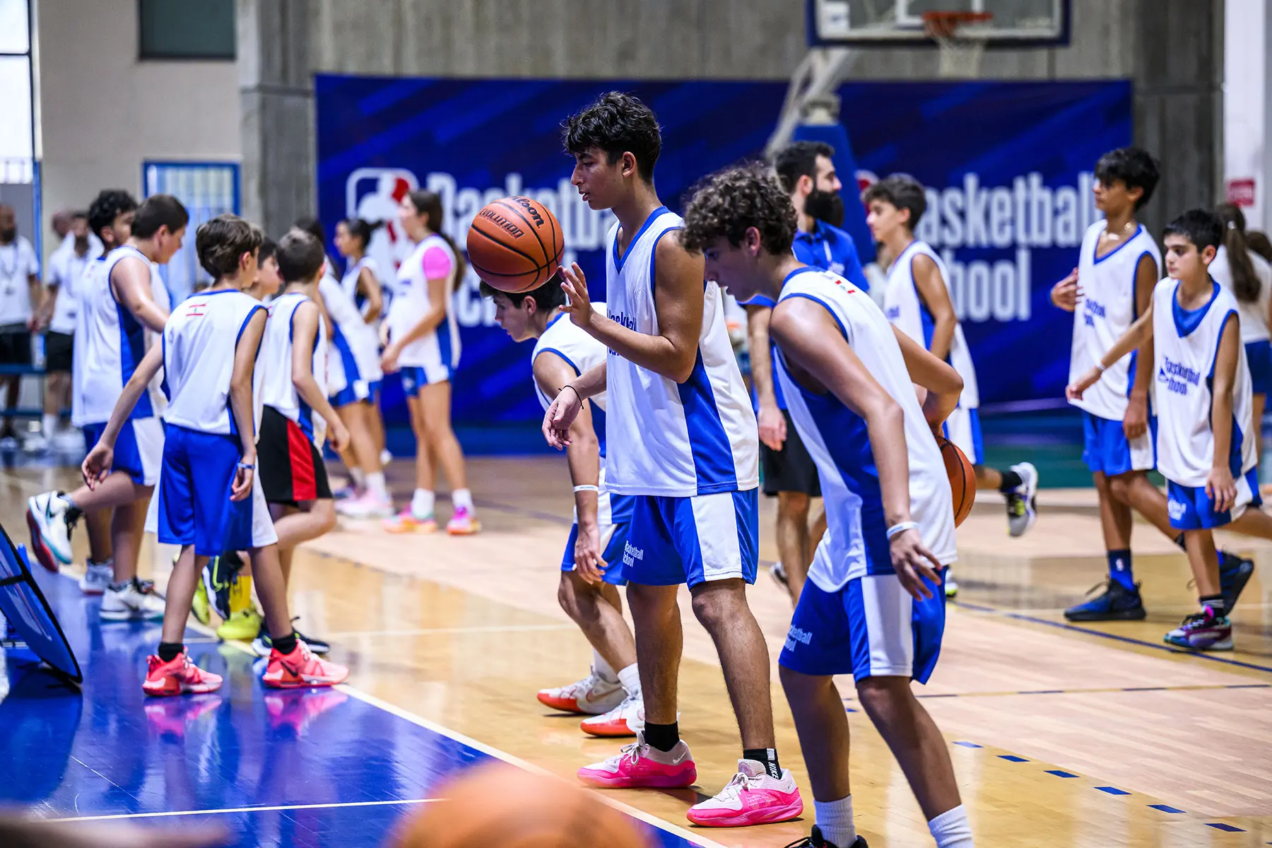 Players working on footwork drills