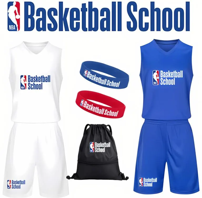 Official NBA Basketball School camp kit: reversible jersey, shorts, wristbands and bag